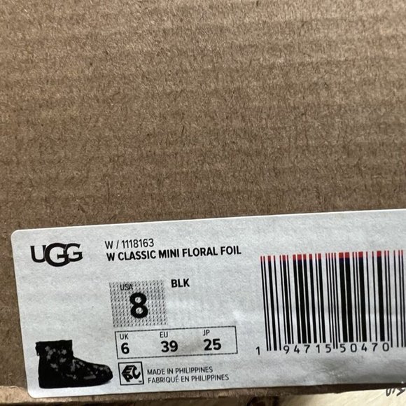 UGG Women's Classic Mini Floral Foil Boot Black, Size 8 M - Picture 6 of 6